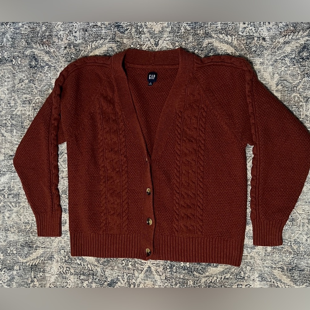 GAP Maroon Cable Knit Cardigan Sweater
